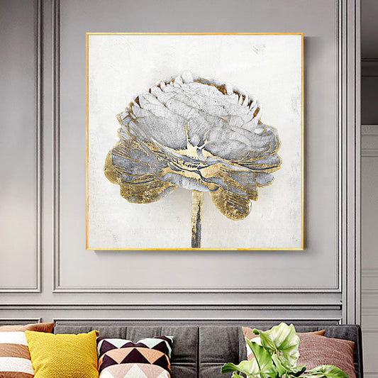 Hand Painted Flower Oil Painting On Canvas Wall Art Pictures Large Golden White For Living Room,31inx31in,No Frame