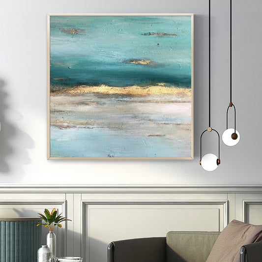 Gold Foil Hand Painted Oil Painting Modern Minimalist Abstract Decorative Painting Living Room Dining Room Hanging,31inx31in,No Frame