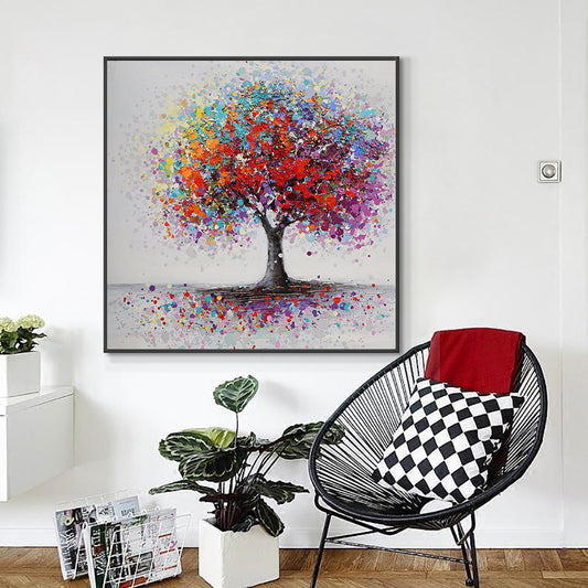 Abstract Colorful Trees Oil Painting  Hand Painted On Canvas Modern New Decorative Handmade Wall Art,31inx31in,No Frame