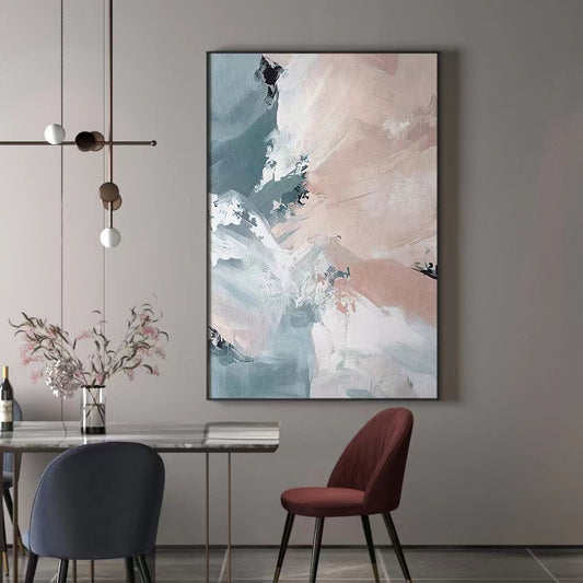 Pure Hand Painted Oil Painting Gray Pink Hanging Painting Abstract Living Room Decorative Painting Picture Art,31inx47in,No Frame