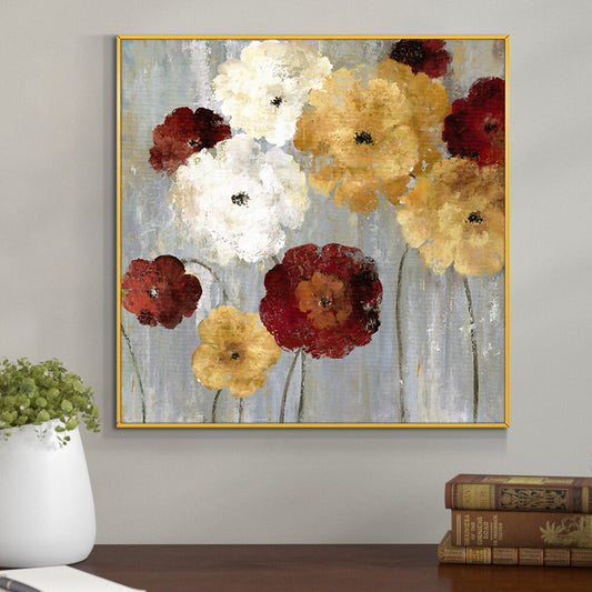 Abstract Red Flowers Hand Painted Oil Painting On Canvas Abstract Wall Art White Flower Painting Art,31inx31in,No Frame