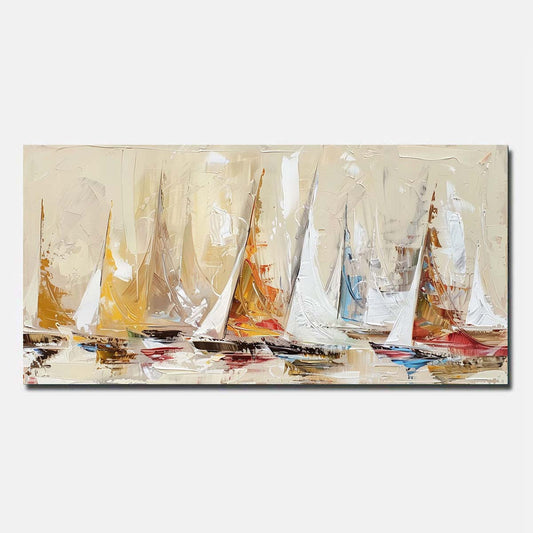 Hand Painted Oil Painting On Canvas Red Sailing boat Abstract Wall Art  Unframed/Rolled
