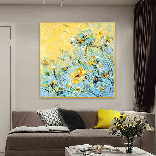 Modern Large Three dimensional Flower Wall Painting Hand painted Poppy Flower Oil Canvas Painting Living Room,31inx31in,No Frame