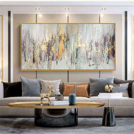 Abstract Wall Paintings Handmade On Canvas Picture Abstract Landscape Golden Oil Painting Hand Painted Living Room,27inx54in,No Frame
