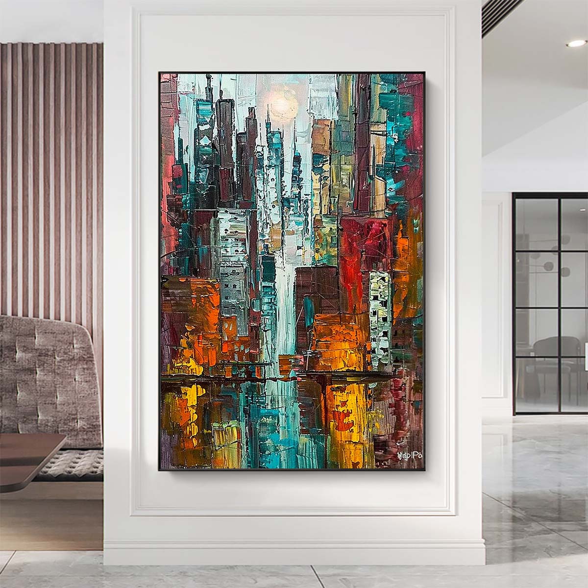 Original creation City Hand painted Oil Painting Canvas Wall Art For Home Living Room Unframed/Rolled #023