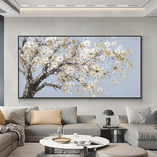 Hand Painted Flowers Tree Oil Painting On Canvas Morden Decorative Wall Art Pictures For Living Room,27inx54in,No Frame