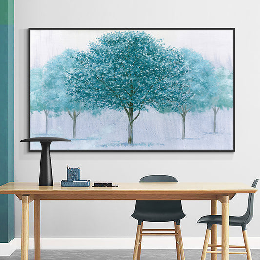 Abstract Large Size Blue Trees Oil Painting  Handmade Canvas Painting Landscape Plant Wall Art,27inx54in,No Frame