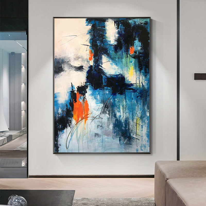 Hand painted Oil Painting Custom Simple Modern Abstract Painting Living Room Corridor Bedroom Decoration Painting Blue,31inx47in,No Frame