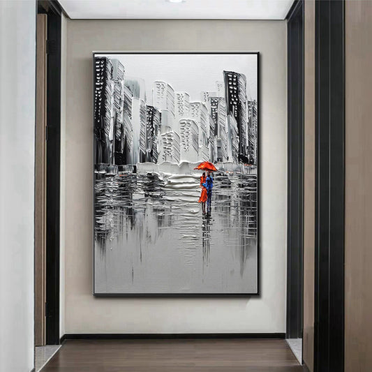 Abstract City Architecture Landscape Oil Painting On Canvas Handmade Modern Thick Oil Canvas Painting For Living Room Bedroom,31inx47in,No Frame