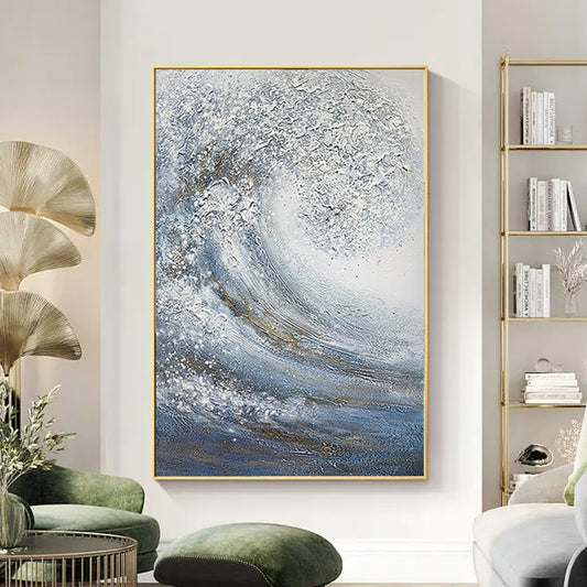 Sea Wave Abstract Scenery Pictures Home Decor Wall Art Hand Painted Oil Painting On Canvas,31inx47in,No Frame