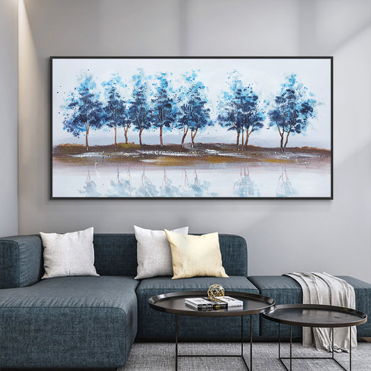Abstract Large Size Painting Hand Painted Oil Painting On Canvas Blue Trees Painting Modern Wall Art,27inx54in,No Frame