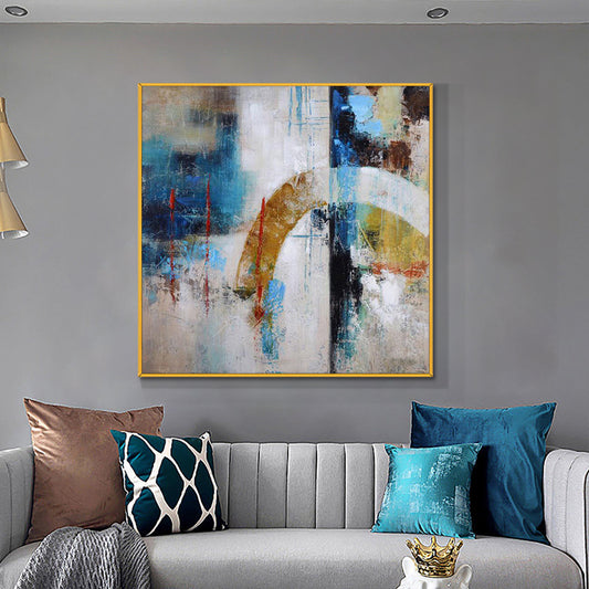 Abstract Blue Geometric Painting  Handmade Oil Painting on Canvas Acrylic Decorative Wall Art For Modern,31inx31in,No Frame