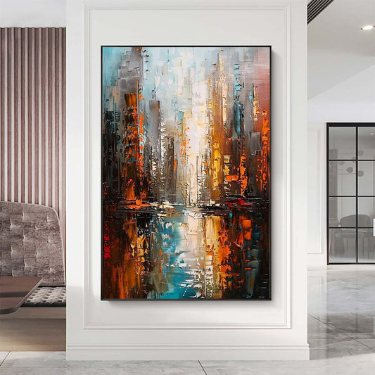 Original creation City Hand painted Oil Painting Canvas Wall Art For Home Living Room Unframed/Rolled #058