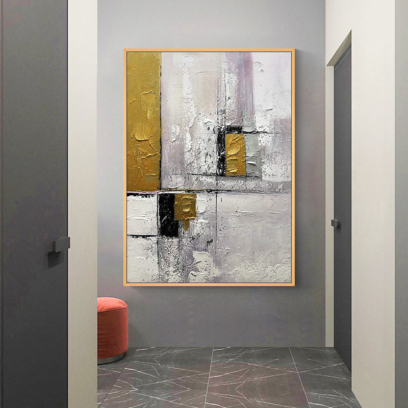 Abstract Gold Lines Canvas Art Hand Painted Canvas Oil Painting Wall Art Home Living Room,31inx47in,No Frame