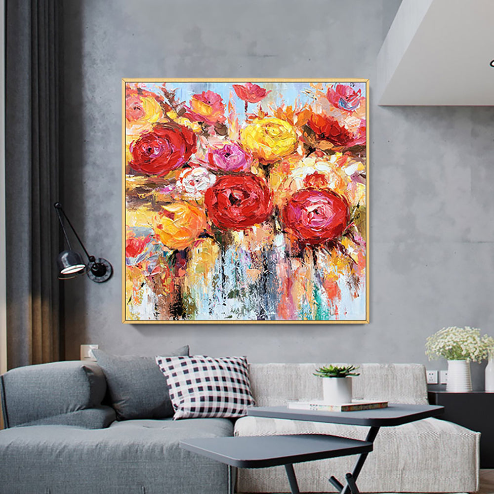 knife Flower Abstract Oil Painting Wall Art Home Decoration Picture Hand Painting On Canvas Hand,31inx31in,No Frame