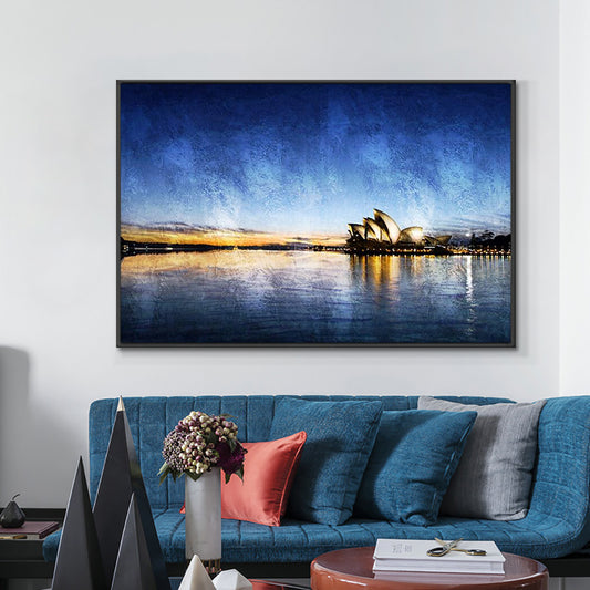 Abstract Blue Seascape Oil Painting  Hand Painted Modern Landscape Canvas Painting Wall Art For Living,27inx54in,No Frame