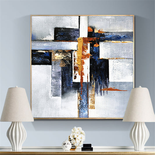 Abstract Geometric  Hand Painted Oil Painting On Canvas Wall Art Paintings Vintage Minimalist Poster Art,31inx31in,No Frame