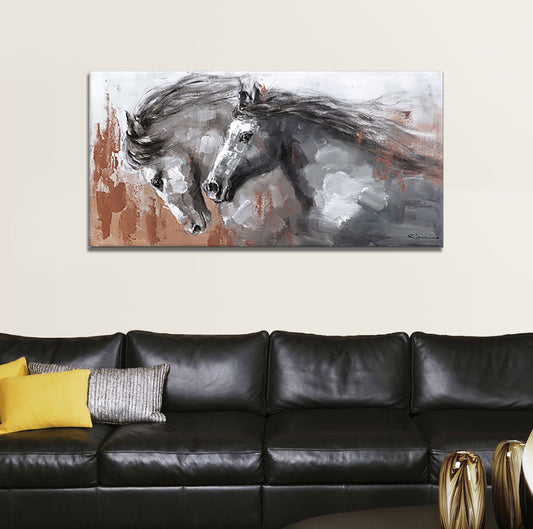 Animals Picture Abstract Oil Painting On Canvas Handmade Running Horses Wall Art Home Office Hotel Large,27inx54in,No Frame
