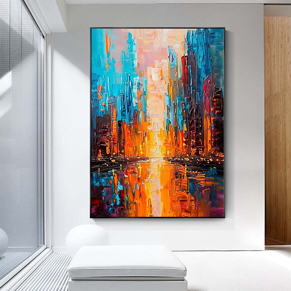 Original creation City Hand painted Oil Painting Canvas Wall Art For Home Living Room Unframed/Rolled #010