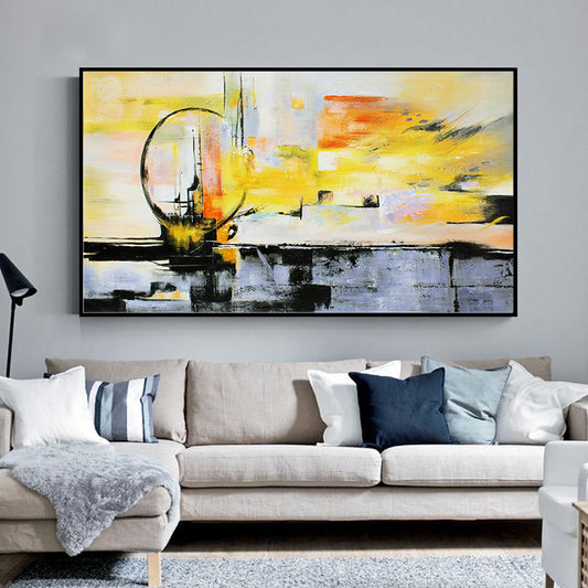 Orange Black And White hand-painted Oil Paintings Abstract Banner Ferris Wheel Modern Living Room Sofa Backdrop Decorative Paint27inx54in,No Frame