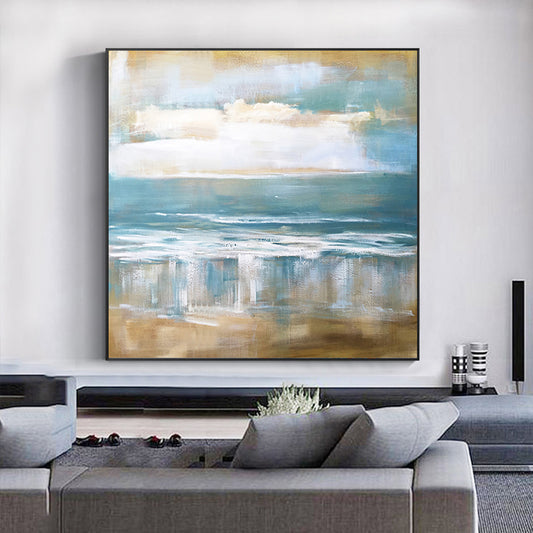 Modern Minimalist Hand painted Oil Painting Sky Beach Decoration Painting Living Room Restaurant Abstract,31inx31in,No Frame