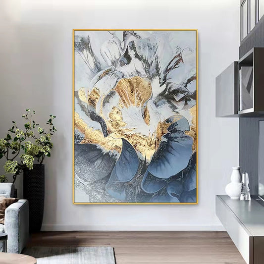 Handmade Abstract 3D Gold Art Oil Painting Canvas Golden Paintings Wall Pictures Large Artwork For Living Room ,31inx47in,No Frame