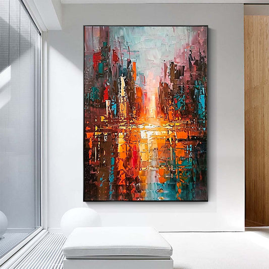 Original creation City Hand painted Oil Painting Canvas Wall Art For Home Living Room Unframed/Rolled #024