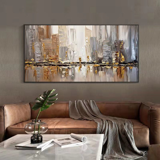 Modern Abstract Living Room Decoration Painting Office Mural Sofa Background Wall Hanging Painting City Handpainted Oil,27inx54in,No Frame