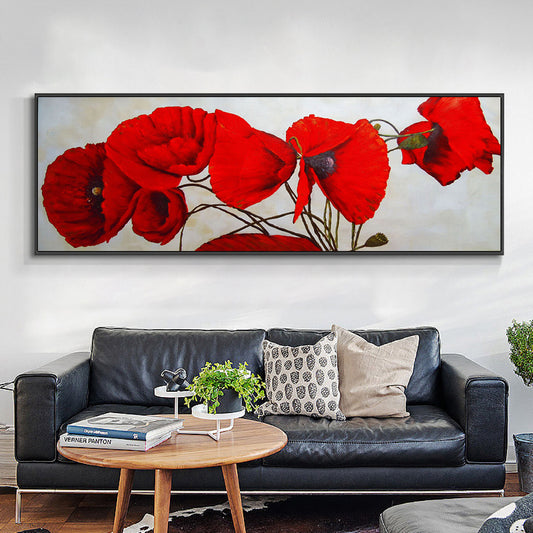 Handmade Abstract Red Flower Oil Painting  Hand Painted On Canvas Modern Wall Art Painting Without,27inx54in,No Frame