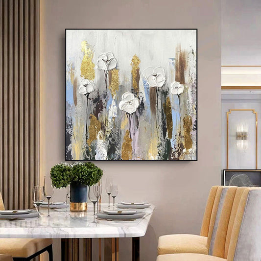 Abstract Canvas Oil Painting Hand Painted Landscape Gold Sailing Boat Home Mural Large Size Handmade Decoracion ,31inx31in,No Frame