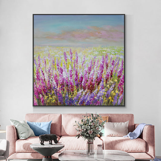 Handmade Purple Pink Lavender Oil Painting On Canvas Abstract Landscape Painting Decorative Wall Art Picture,31inx31in,No Frame