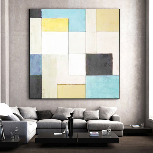 Geometric Square Painted Oil Painting Modern Minimalist Living Room Bedroom Porch Mural Large Oil Painting,31inx31in,No Frame