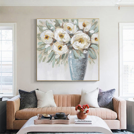 High Guality  Hand Painted Decorative Painting Living Room Mural Absract Wall Art Thick Texture Flowers,31inx31in,No Frame