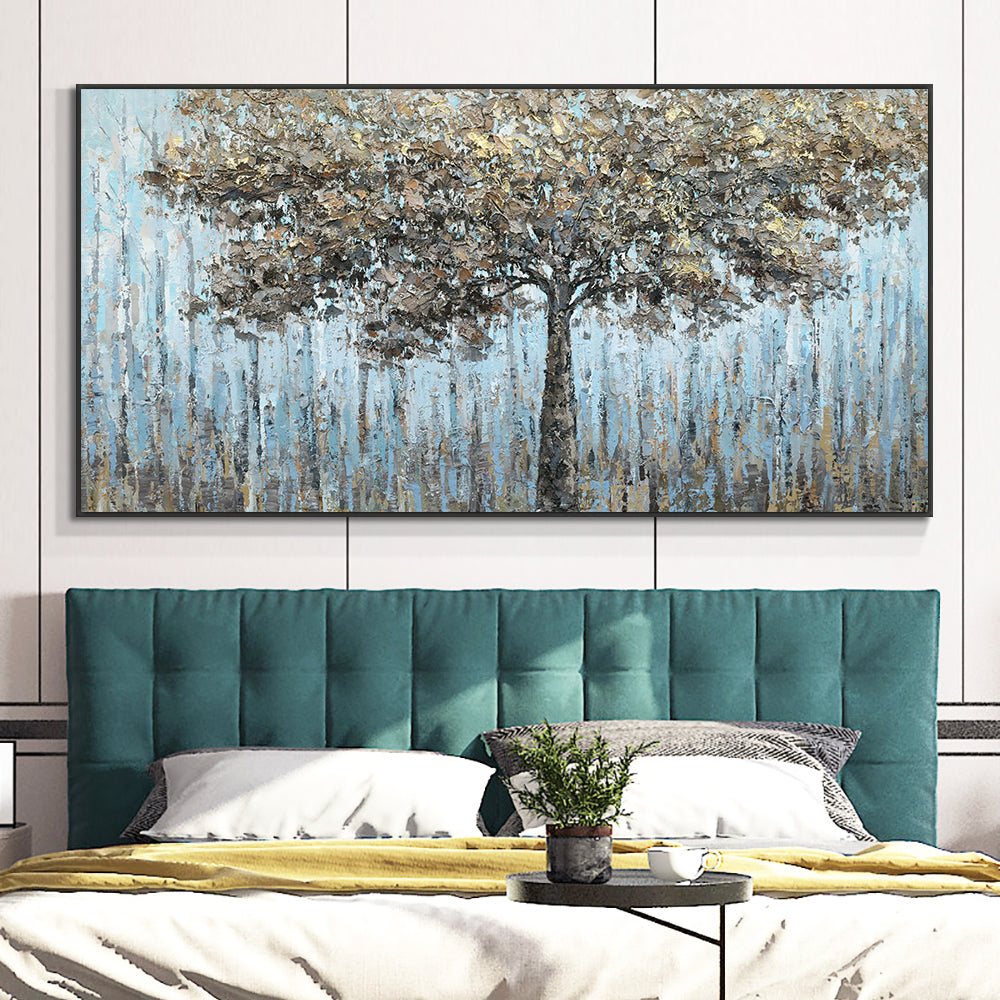 Abstract Large Size Trees Oil Painting Hand Painted Canvas Painting Modern Decorative Wall Art,27inx54in,No Frame