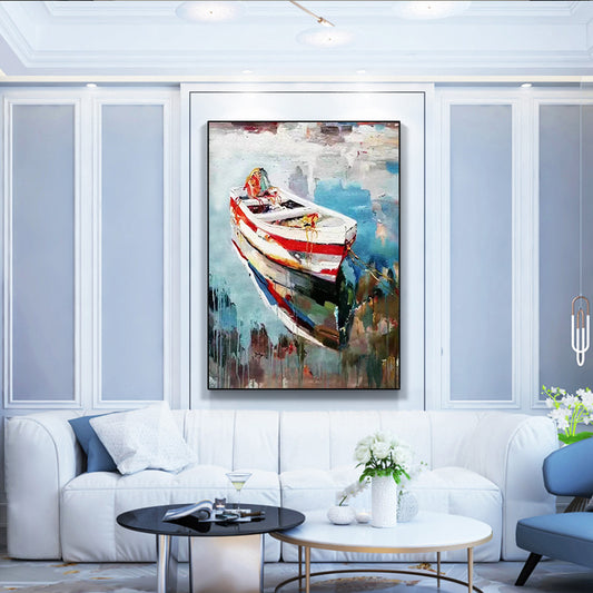 Modern minimalist decorative painting landscape oil painting boat mooring living room sofa background wall abstract painting