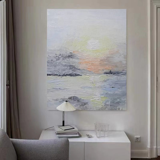 Original Hand painted Setting Sun Living Room Abstract Decoration Oil Painting Sofa Background Scenery Hanging Painting,31inx47in,No Frame