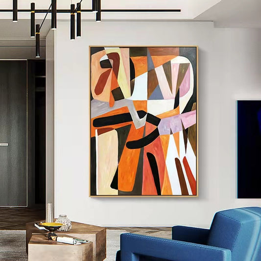 Orange Handpainted Oil Painting Vertical Version Large Living Room Background Wall Hanging Painting Abstract Painting Dining,31inx47in,No Frame