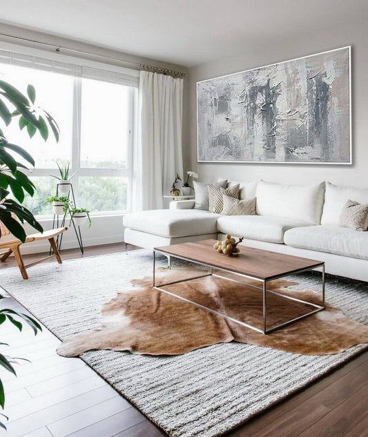 Extra Large Contemporary Texture Wall Art Oversize Modern Artwork Panoramic Horizontal Canvas Textured Abstract Acrylic Painting27inx54in,No Frame