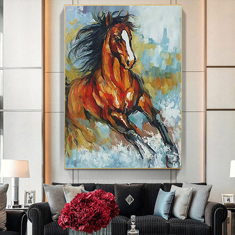#690Animal Hand painted Abstract Oil Painting Galloping Horse Art Hanging Painting Living Room Study Decoration Canvas,31inx47in,No Frame