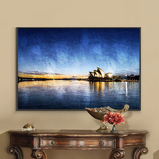 Abstract Blue Seascape Oil Painting  Hand Painted Modern Landscape Canvas Painting Wall Art For Living,27inx54in,No Frame