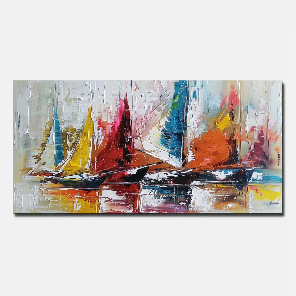 Abstract Blue Hand Painted Oil Painting On Canvas Sailing boat Wall Art Unframed/Rolled