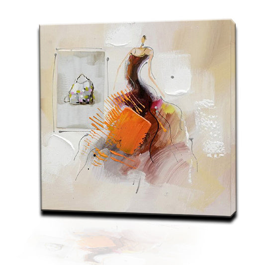 Abstract Textured Girl With Orange Skirt Oil Painting  Handpainted On Canvas Modern Wall Art,31inx31in,No Frame