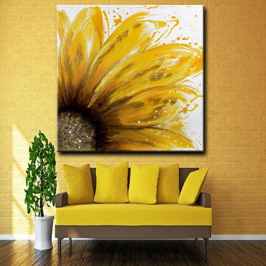 Abstract Yellow Sunflower Oil Painting  Handpainted On Canvas Modern Handmade Plant Flowers Wall Art,31inx31in,No Frame