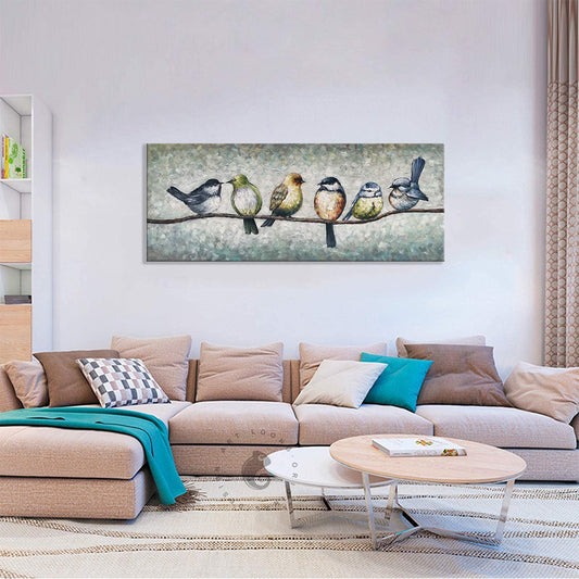 Hand Painted Oil Painting Modern Canvas Painting Animal Art Handmade Painting Birds Wall Art,27inx54in,No Frame
