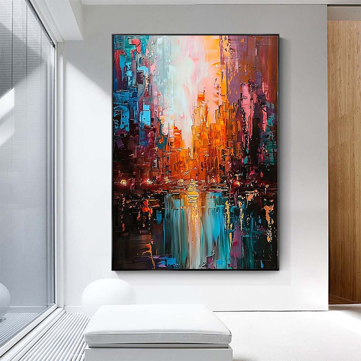 Original creation City Hand painted Oil Painting Canvas Wall Art For Home Living Room Unframed/Rolled #015