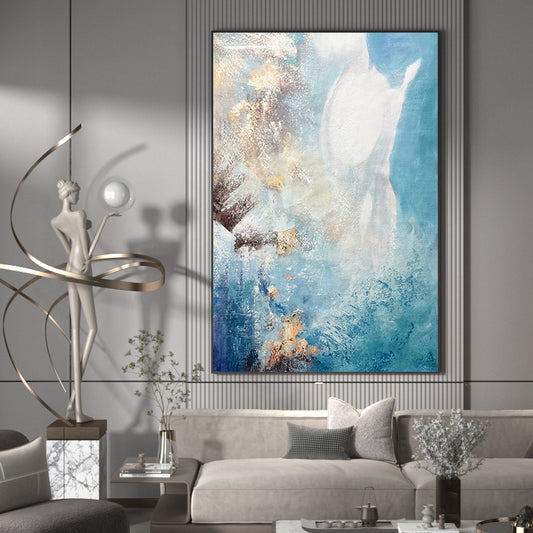 Blue Planet Picture Art Hand Painted Modern Abstract Oil Painting Canvas Wall Living Room Home Decor,31inx47in,No Frame