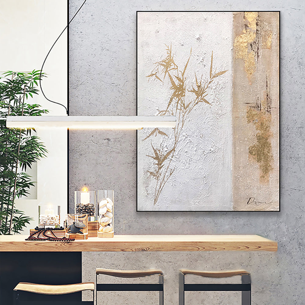 Hand Painted Oil Painting New Chinese Decorative Paintings Study Living Room Decor Oil Painting Bamboo Gold
