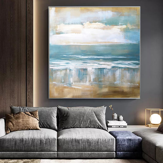 Modern Minimalist Hand painted Oil Painting Sky Beach Decoration Painting Living Room Restaurant Abstract,31inx31in,No Frame