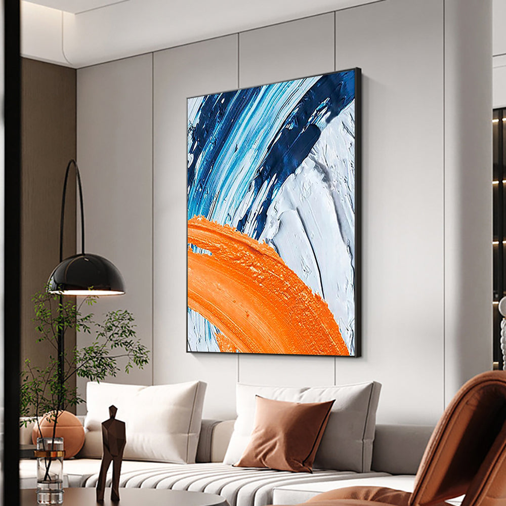 Abstract Blue Orange Oil Painting Handmade On Canvas Nordic Modern Abstract Wall Art For Living Room,31inx47in,No Frame