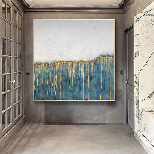 Modern Abstract Blue Ocean Canvas Art Painting Living Room Bedroom Hand painted Home Decoration Large Wall,31inx31in,No Frame